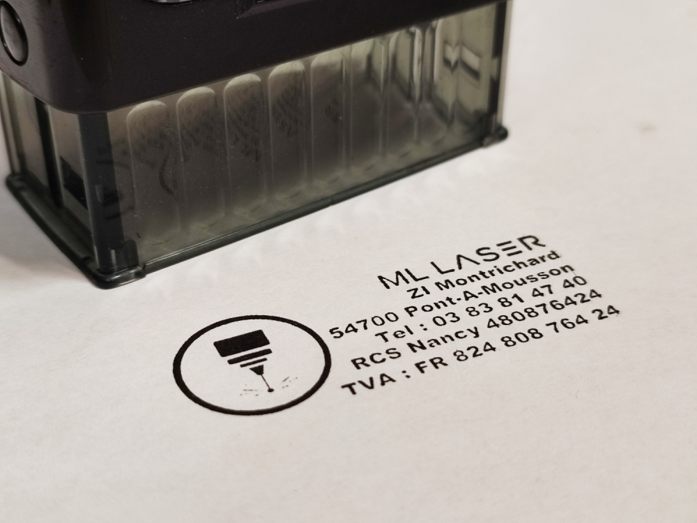 Tampon personnalisé Tampon ML Laser avec coordonnées et monture automatique